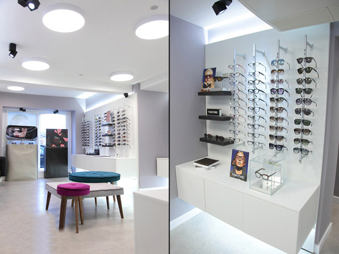 در دکوراسیون عینک فروشی باید از قفسه‌های گوناگون استفاده شود (2)