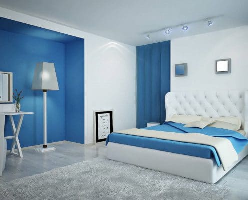 دکوراسیون اتاق خواب آبی فیروزه‌ای جلوه خاصی به اتاق می‌بخشد (1)